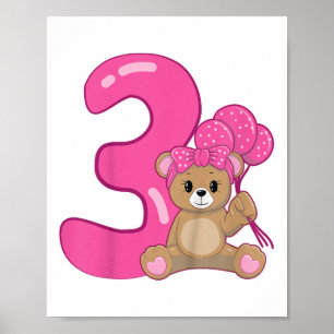 Póster Niños Teddy Bear Cute tercer cumpleaños Chica Ball
