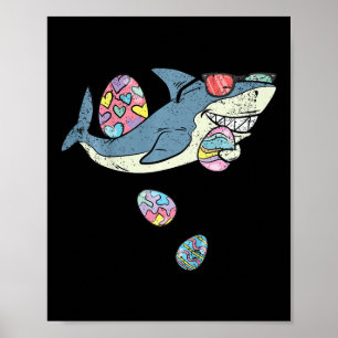 Póster Niños tiburones cazando huevos en Pascua Divertido