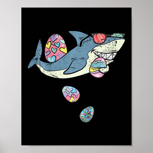 Póster Niños tiburones cazando huevos en Pascua Divertido (Frente)