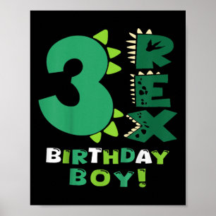 Póster Niños Tres Rex Birthday Boy Dinosaurio de tercer c
