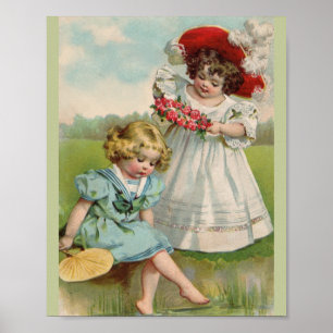 Póster Niños Victorianos Jardín de Verano Vintage Niñas