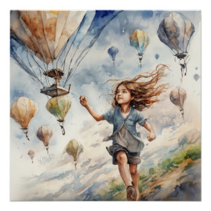 Póster niños volando cometas
