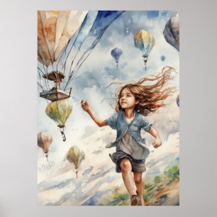 Póster niños volando cometas