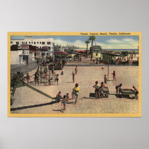 Póster Niños y madres en la playa atlética de Venecia