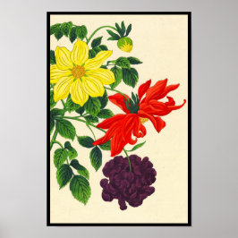 Póster Nishimura Hodo Dahlias Flores orientales japonesas