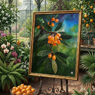 Póster Nísperos en pintura de primavera de abril por Alfr