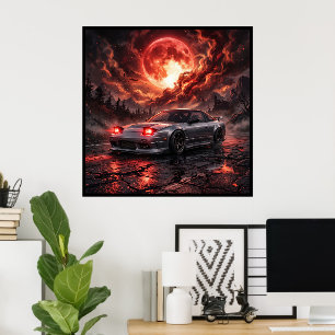 Póster Nissan 240SX Bajo una Luna Carmesí