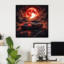 Póster Nissan 350z Bajo una Luna Carmesí