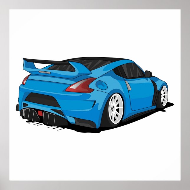 Póster Nissan 370z azul con llantas blancas (Frente)