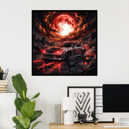 Póster Nissan Silvia S14 Bajo una Luna Carmesí