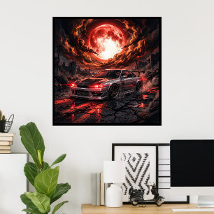 Póster Nissan Silvia S14 Bajo una Luna Carmesí