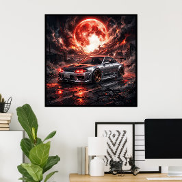 Póster Nissan Silvia S15 Bajo una Luna Carmesí