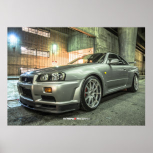 Póster Nissan Skyline GT-R34 en el centro de Los Ángeles