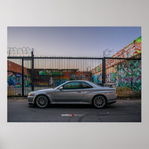 Póster Nissan Skyline GT-R34 en el centro de Los Ángeles