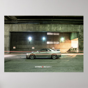 Póster Nissan Skyline GT-R34 en el centro de Los Ángeles