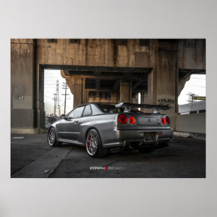 Póster Nissan Skyline GT-R34 en el centro de Los Ángeles