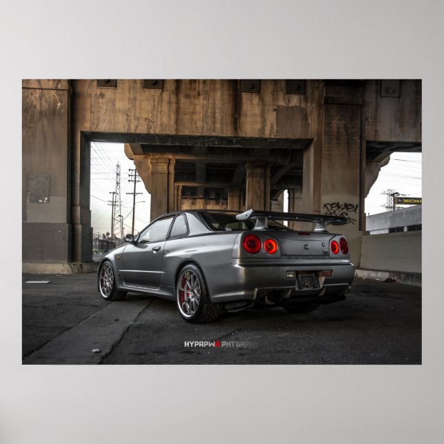 Póster Nissan Skyline GT-R34 en el centro de Los Ángeles (Frente)