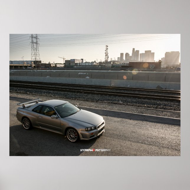 Póster Nissan Skyline GT-R34 en el centro de Los Ángeles (Frente)