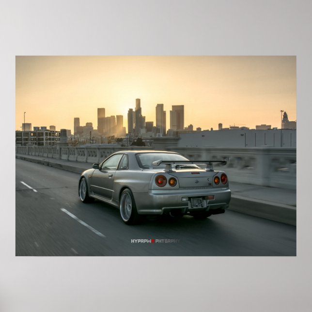 Póster Nissan Skyline GT-R34 en el centro de Los Ángeles (Frente)