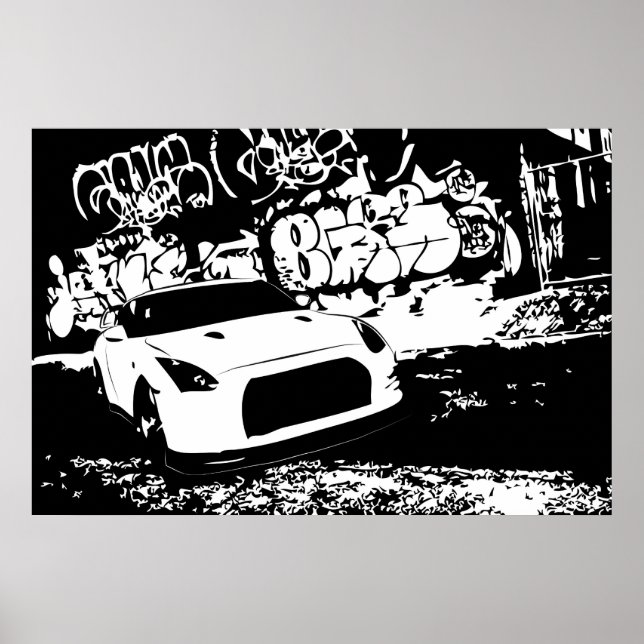 Póster Nissan Skyline GTR con fondo de graffiti (Frente)