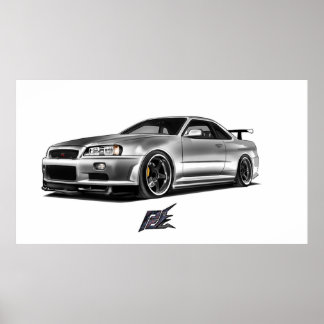 Póster nissan skyline gtr r34