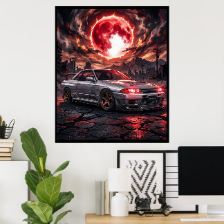 Póster Nissan Skyline R32 Bajo La Luna Carmesí