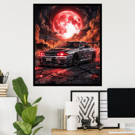 Póster Nissan Skyline R32 Bajo La Luna Carmesí