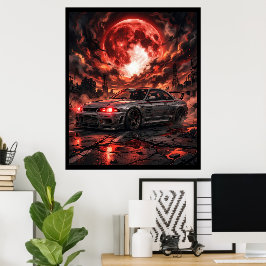 Póster Nissan Skyline R33 Bajo La Luna Carmesí