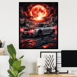 Póster Nissan Skyline R33 Bajo La Luna Carmesí