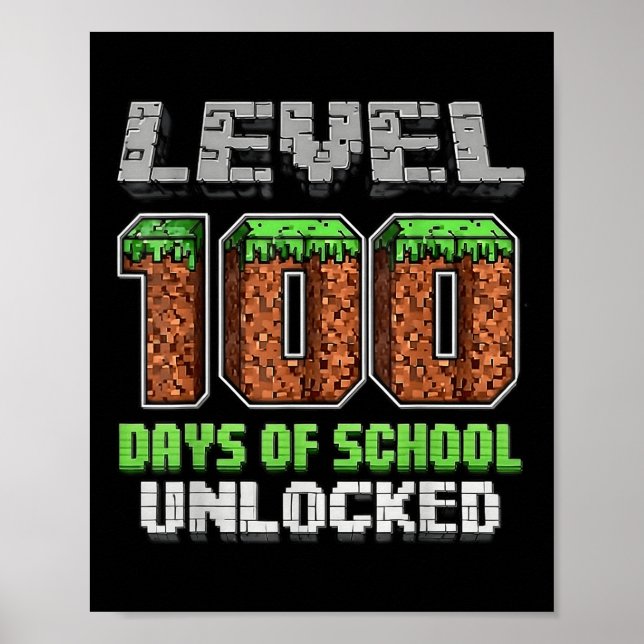 Póster Nivel 100 Días De Colegio Píxel De Videojuego Desb (Frente)