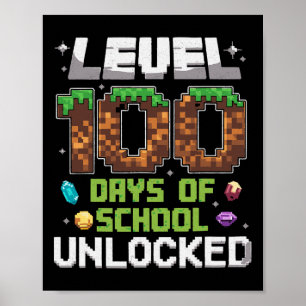 Póster Nivel 100 Días De Escuela Niños Jugadores Desbloqu