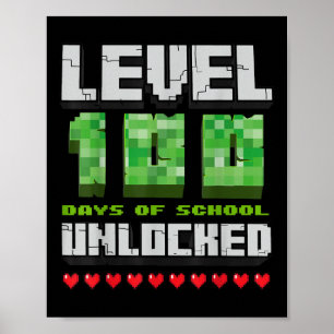 Póster Nivel 100 Días De Escuela Píxel De Juego Desbloque