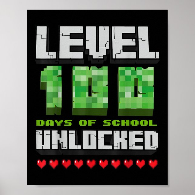 Póster Nivel 100 Días De Escuela Píxel De Juego Desbloque (Frente)