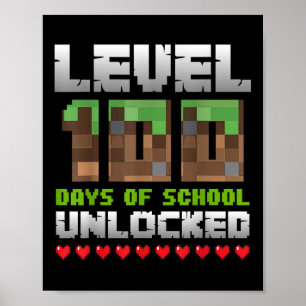 Póster Nivel 100 Días De Escuela Píxel De Juego Desbloque