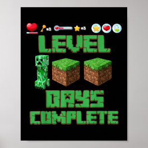Póster Nivel 100 Días De Escuela Píxel De Juego Desbloque