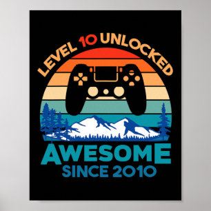 Póster Nivel 10 Cumpleaños Desbloqueado 10 Años Awesome S