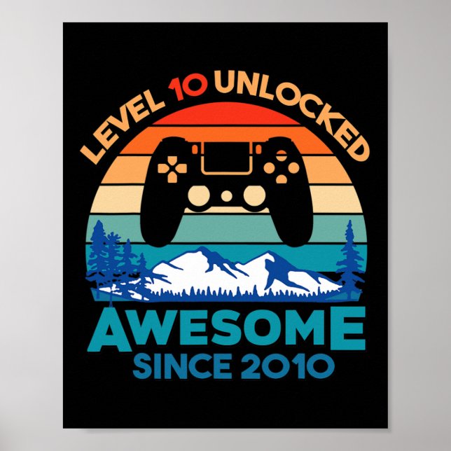 Póster Nivel 10 Cumpleaños Desbloqueado 10 Años Awesome S (Frente)