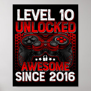 Póster Nivel 10 Desbloqueado Chicos de 10 Años Cumpleaños