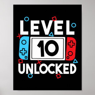 Póster Nivel 10 Jugador desbloqueado 10.º Videojuego de c