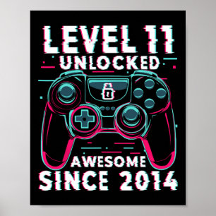 Póster Nivel 11 Desbloqueado Videojuego Cumpleaños 11 Jug