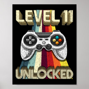Póster Nivel 11 Videojuego retro desbloqueado 11º cumplea