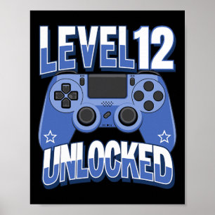 Póster Nivel 12 Desbloqueado Divertido Videojugador Cumpl