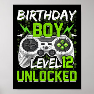 Póster Nivel 12 desbloqueado Gamer 12th Birthday Gift Vid