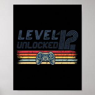 Póster Nivel 12 Desbloqueado Videojuego Cumpleaños 12 Jug