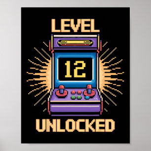Póster Nivel 12 Desbloquear Cumpleaños Jugador Videojuego