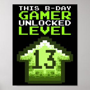 Póster Nivel 13 Videojuego de cumpleaños desbloqueado 13º