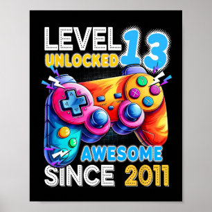Póster Nivel 13 Videojuego desbloqueado 13 cumpleaños