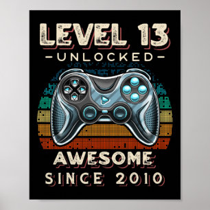 Póster Nivel 13 Videojuego desbloqueado 13 cumpleaños 13