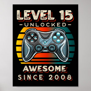 Póster Nivel 15 Videojuego desbloqueado 15º cumpleaños 15