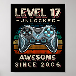 Póster Nivel 17 Videojuego desbloqueado 17 cumpleaños 17 